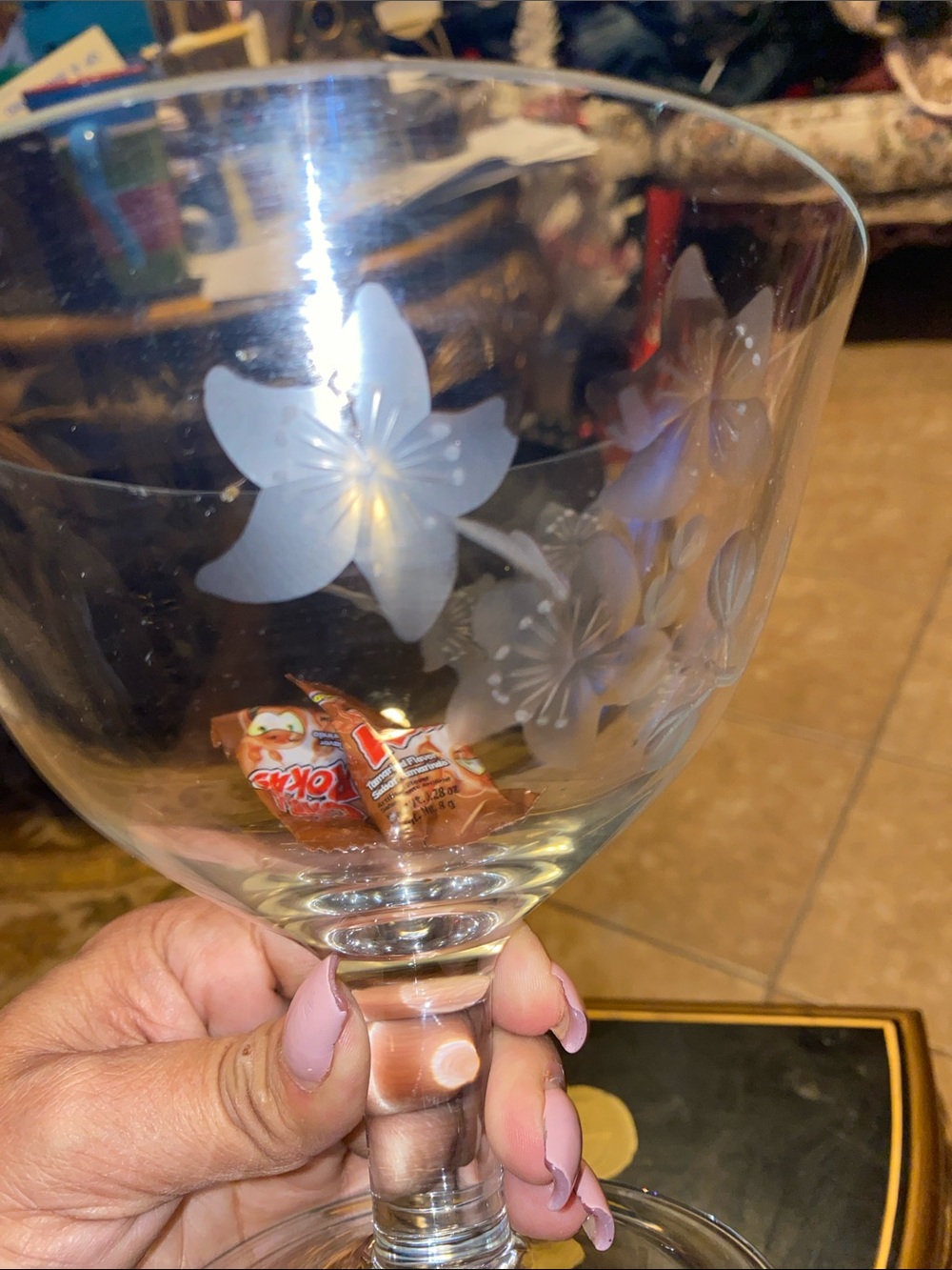 Vintage Etched Glass Covered Compote Candy Dish - Clear - Picture 10 of 13